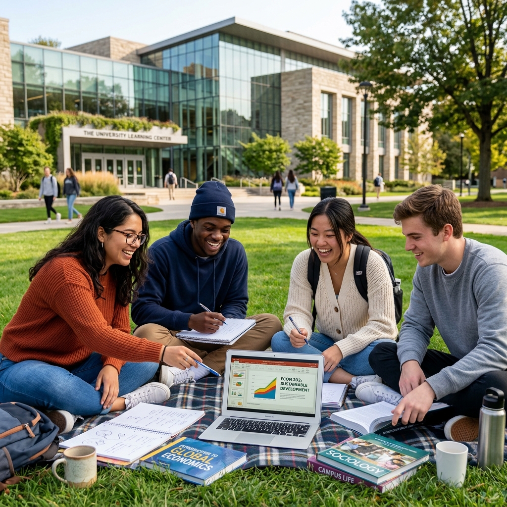 University students studying together